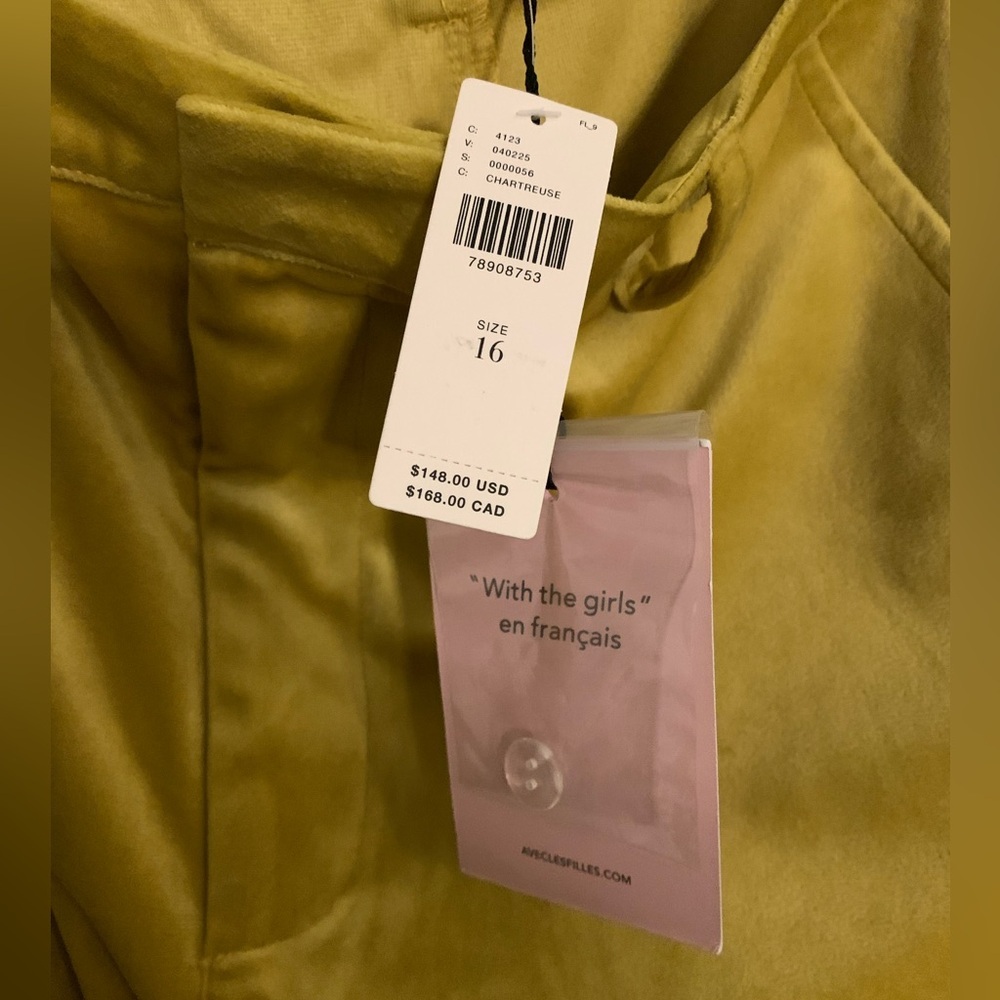 NWT Anthropologie Avec Les Filles Split-Front Mustard Velvet Pants, Womens Sz 16 - Picture 9 of 11